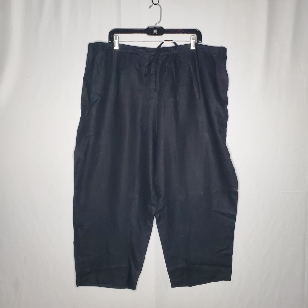 Units Linen Wide Leg Cropped Pants Womens 3X Black Drawstring Zipper Pockets Vtg